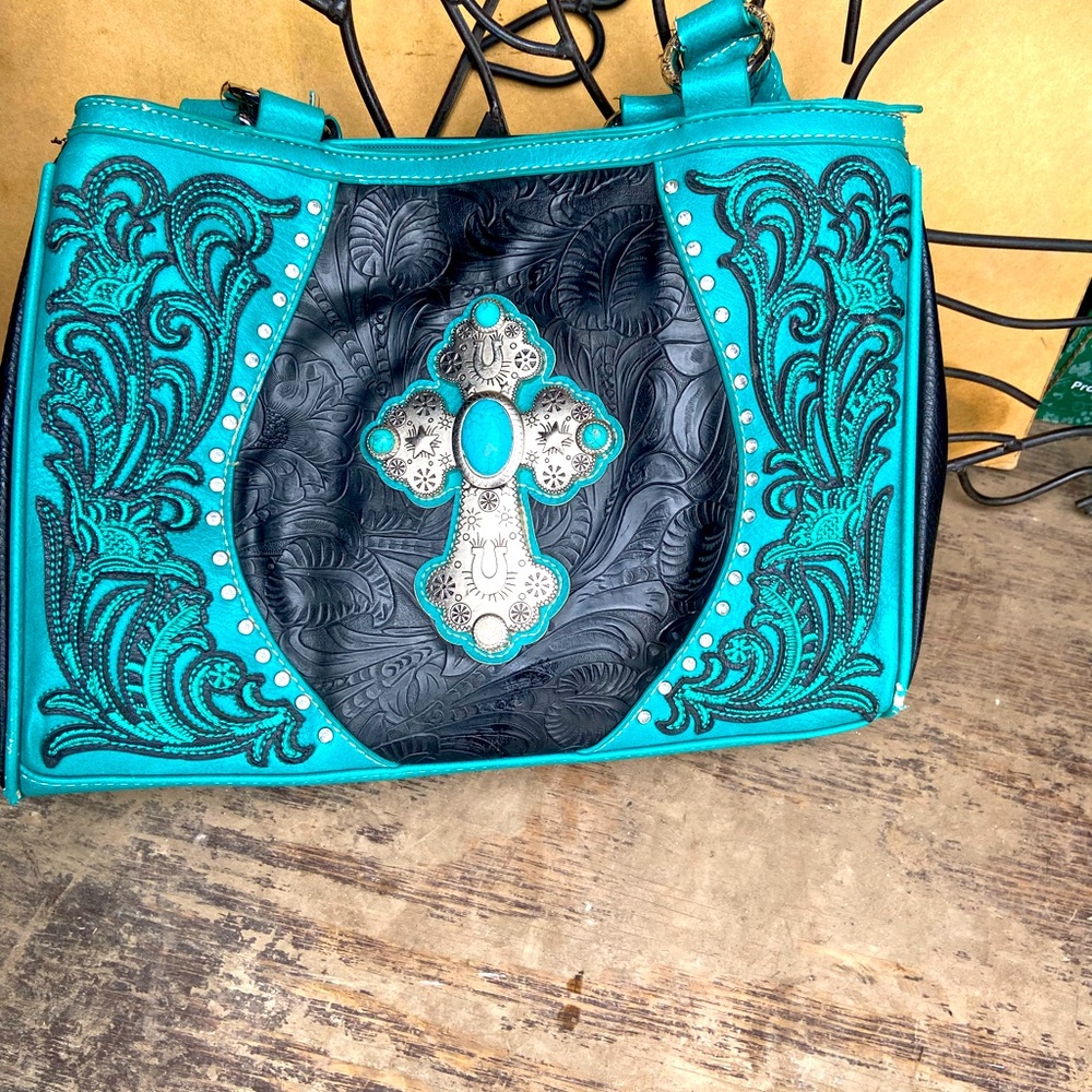 Teal American Bling shoulder Bag